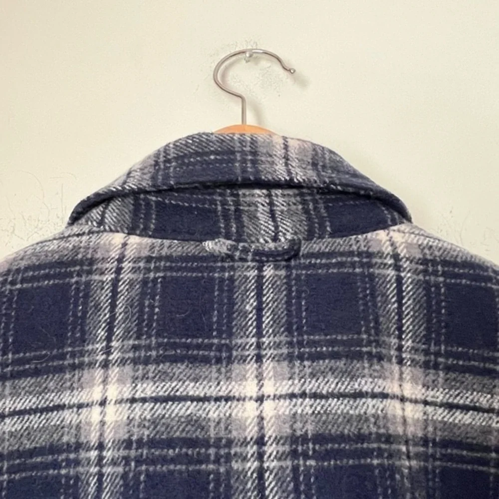 JACHS Men's Plaid Thick Quilted Blue Shirt Jacket Wool Blend Lumberjack Layering